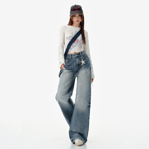 Photographed~ American Retro Light Color Wide Leg Pants for Women High-Waisted Drape 2026 Spring New Loose and Slimming Jeans