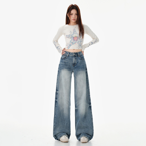 Photographed~ American Retro Light Color Wide Leg Pants for Women High-Waisted Drape 2026 Spring New Loose and Slimming Jeans