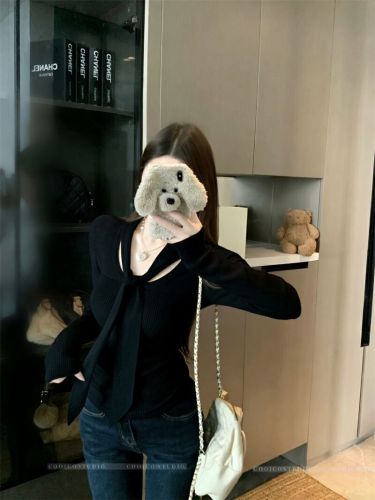 Shooted Design Sense Sheer Knoted Slimming Outerwear Knit Top for Women to Wear Underneath