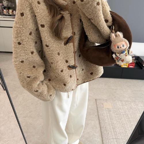 500g Lambswool Composite Suede Towel Embroidery—Laid-back Style Lambswool Cotton Padded Jacket with Contrasting Color Outerwear