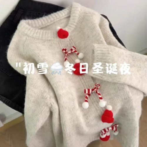 Christmas-style ambiance green grape knit sweater for women, autumn and winter, high-end, relaxed, loose-fitting outerwear top