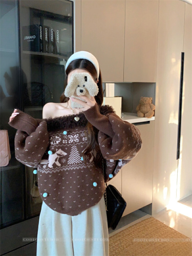 Photographed Fair Isle Knitted Sweater for Women 2025 New Arrival Loose and Slouchy Style Design Outerwear