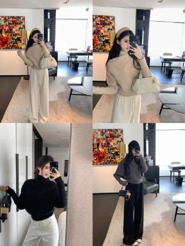 Korean-style design half-high collar batwing sleeve turtleneck sweater for women, 2025 new gentle style niche inner knit top