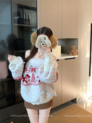 Photographed Fair Isle Knitted Sweater for Women 2025 New Arrival Loose and Slouchy Style Design Outerwear