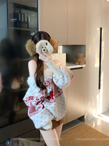 Photographed Fair Isle Knitted Sweater for Women 2025 New Arrival Loose and Slouchy Style Design Outerwear