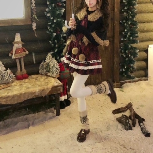 Linlin is busy with a Christmas love song, academic-style retro two-piece dress with long sleeves for autumn and winter women, waist-cinching dress