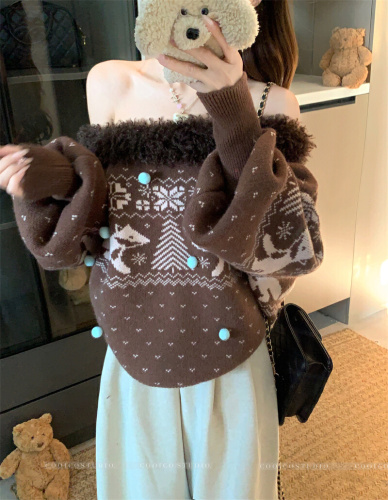 Photographed Fair Isle Knitted Sweater for Women 2025 New Arrival Loose and Slouchy Style Design Outerwear