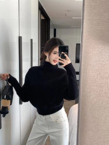 Korean-style design half-high collar batwing sleeve turtleneck sweater for women, 2025 new gentle style niche inner knit top