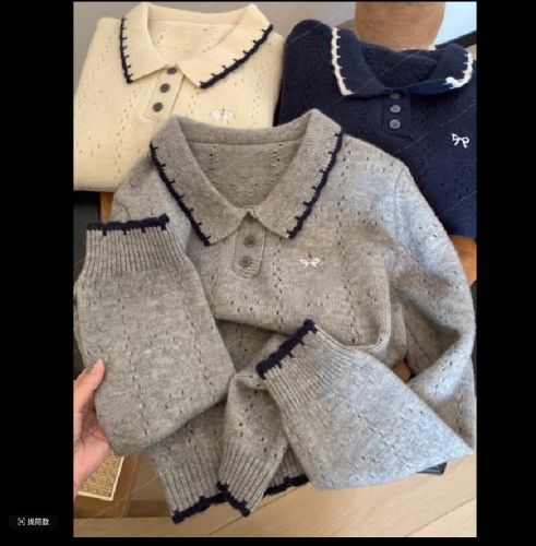 White butterfly bow crocheted collar button knit sweater matches skirt for bohemian autumn wear, early fall fashion sweater 2025 autumn season