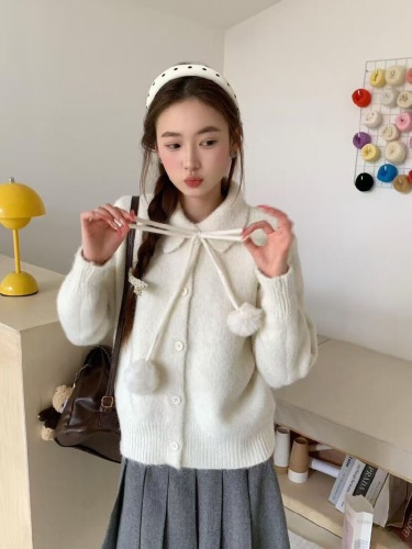 Korean-style turtleneck fleece corduroy knit sweater jacket for women, 2025 autumn and winter soft and cute loose top