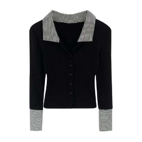 Photographed Image Korean-style Color-block Striped Splicing Collar Design Women's Winter 2025 New Slimming Top