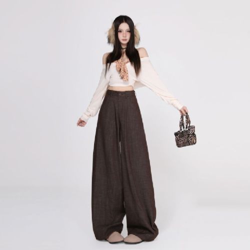 Vintage faux denim leisure pants for women, 2025 autumn/winter new style, loose and slimming, curved knife fashion pants