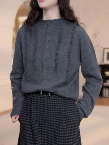 A women's cashmere knitted open jacket, 2025 autumn/winter new arrival plus size for large women, slimming loose youthful long-sleeved top