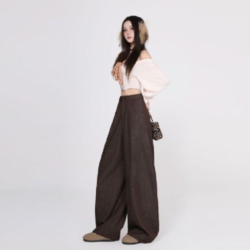 Vintage faux denim leisure pants for women, 2025 autumn/winter new style, loose and slimming, curved knife fashion pants