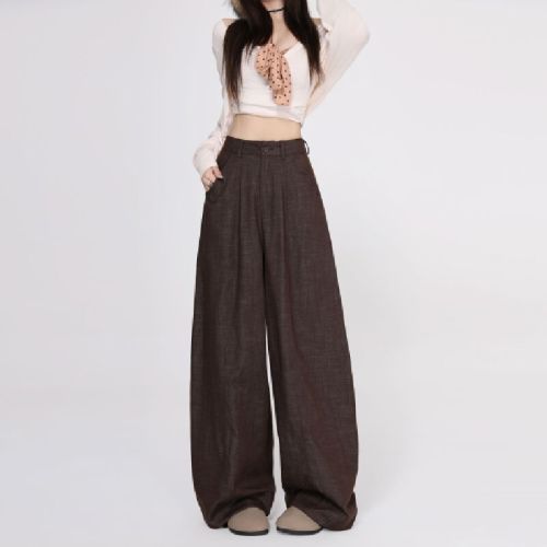 Vintage faux denim leisure pants for women, 2025 autumn/winter new style, loose and slimming, curved knife fashion pants