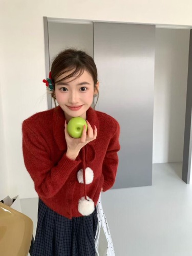 Korean-style turtleneck fleece corduroy knit sweater jacket for women, 2025 autumn and winter soft and cute loose top