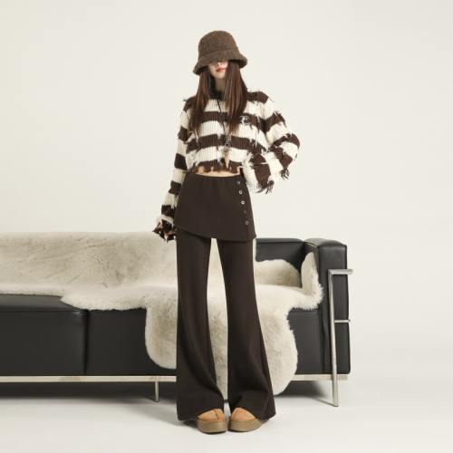 ~Photographed Miele Design-Sensory Butt Curtain False Two-Piece Casual Pants Autumn/Winter Versatile Soft and Warm Bell Bottom Skirt for Women