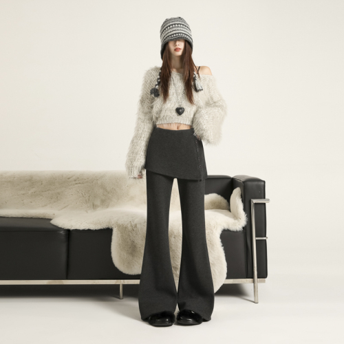 ~Photographed Miele Design-Sensory Butt Curtain False Two-Piece Casual Pants Autumn/Winter Versatile Soft and Warm Bell Bottom Skirt for Women