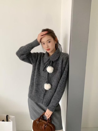 Korean-style turtleneck fleece corduroy knit sweater jacket for women, 2025 autumn and winter soft and cute loose top