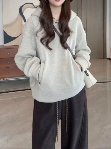 Lazily Loose Hooded Sweatshirt for Women - Autumn/Winter 2025 New Arrival Plus Size Fat MM Hooded Design Fashionable Loose Top