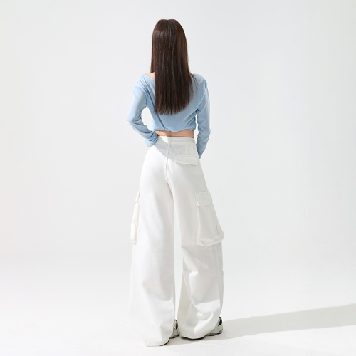 Shooted~ Pure Cotton Denim Comfortable Breathable Multi-Pocket Work Pants Loose Straight Wide Leg Jeans Fashion Ins