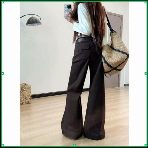 Women's 2025 Autumn New Knee-High Straight Leg Denim Jeans with Faux Fur Lining and Heel Detail, Loose Fit, Floor-Length