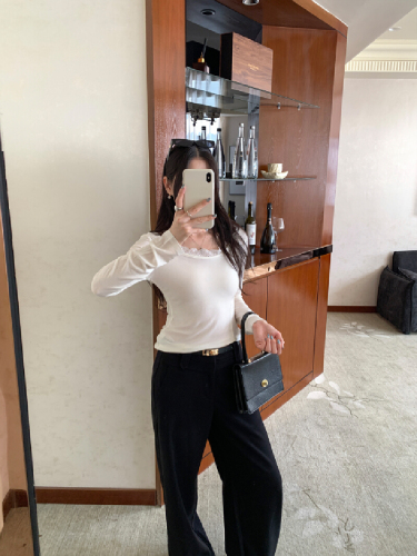 White lace edge mock two-piece base top women's autumn/winter 2025 new design sense inner T-shirt