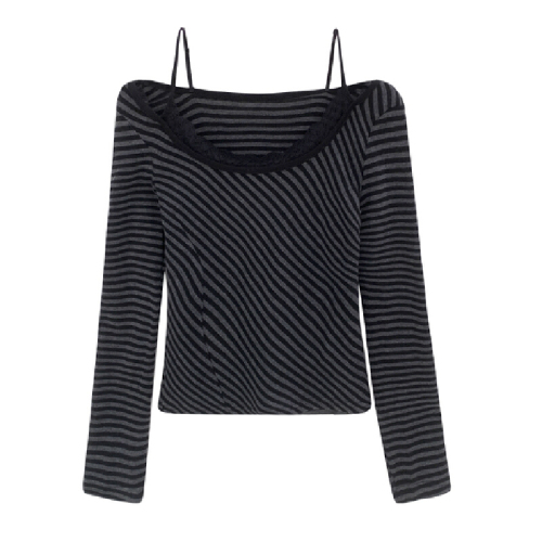 White lace edge mock two-piece base top women's autumn/winter 2025 new design sense inner T-shirt