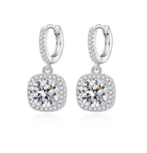 Moissanite earrings s925 sterling silver zircon earrings women's earrings square bag earrings jewelry sterling silver earrings