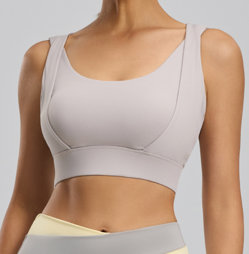 Juyitang Breast Revealing Double Shoulder Straps Sports Bra Removable Breast Pads High-Strength Shockproof Naked Feeling Fitness Yoga Bra for Women