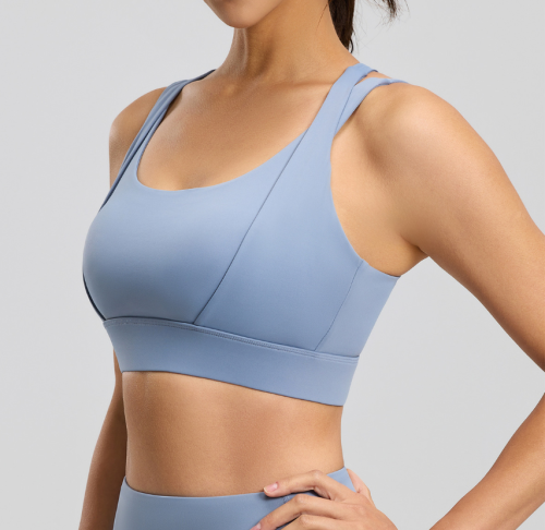 Juyitang Breast Revealing Double Shoulder Straps Sports Bra Removable Breast Pads High-Strength Shockproof Naked Feeling Fitness Yoga Bra for Women