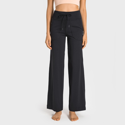 Evrlue new product double 6 zero-sense waist drawstring wide-leg pants with large pockets on both sides and versatile fitness sports pants for women