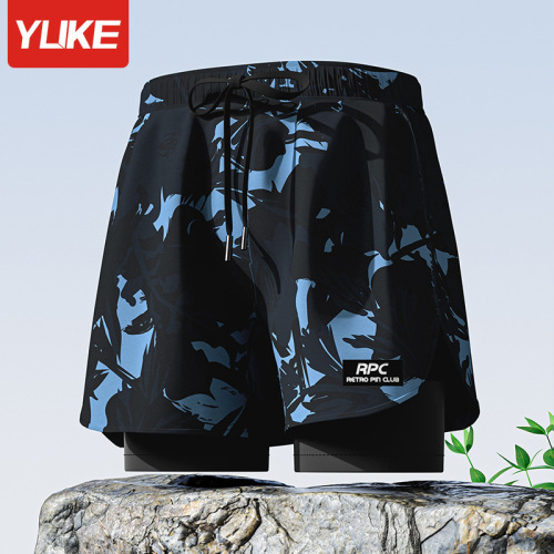 Adult double-layer swimming trunks men's boxer five-section swimsuit anti-embarrassment new professional beach adult swimming equipment