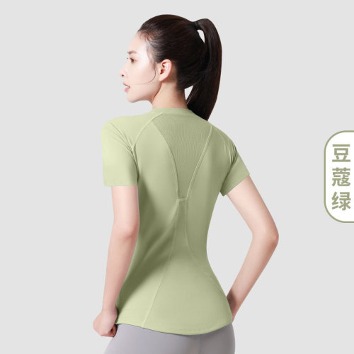 Mesh yoga short-sleeved tight-fitting sports fitness clothing to show breast shaping breathable T-shirt women's short style quick-drying