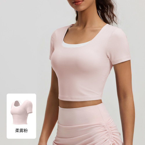 Juyitang's new butterfly beautiful back yoga clothing top with chest pad, short-sleeved cross-sport breathable fitness clothing