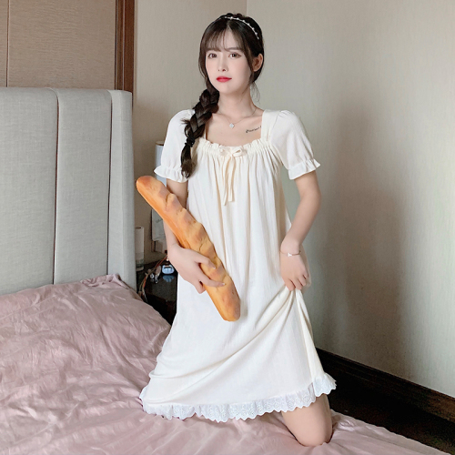 AI Shang's pajamas women's summer new short sleeve combed cotton Korean sweet lovely princess style nightdress