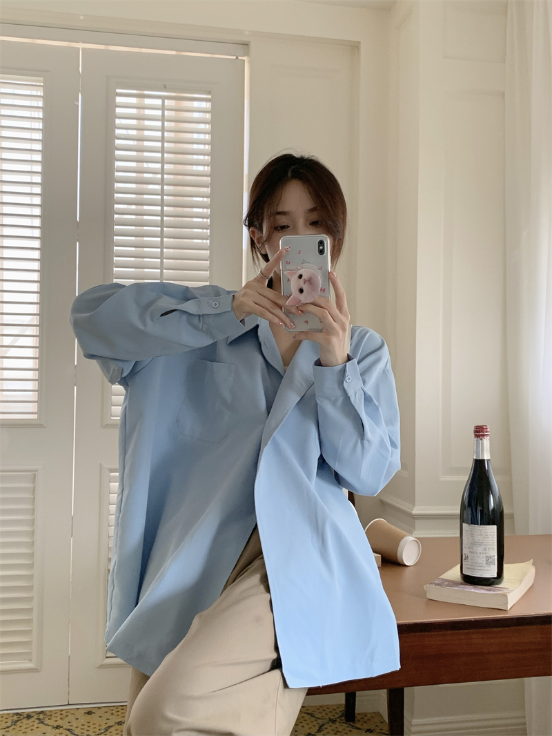 Real Price Autumn New Korean Style Casual Lazy Loose Versatile Double Pocket Mid-Length Shirt Women
