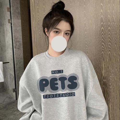 Plus velvet thickened 250g large fish scale 260 round neck sweater printed top pullover women