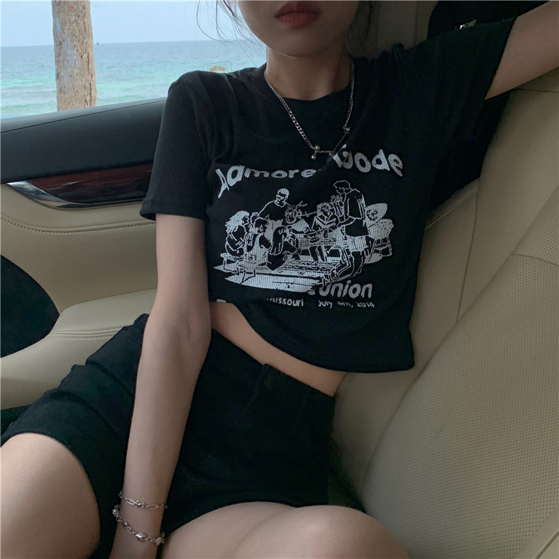 Pure cotton 220g high waist short versatile fashion short-sleeved T-shirt women's top