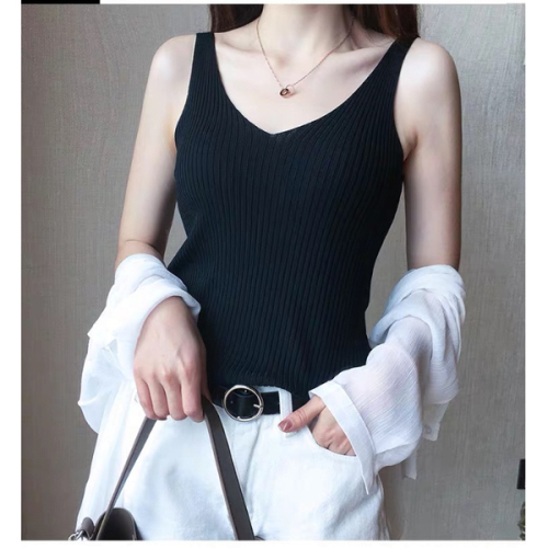 Neckband vest women's summer inside with ice silk knitting black and white color watch out machine underpainting sleeveless top