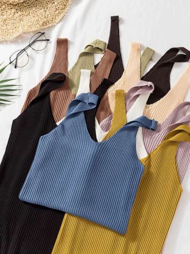 Spring women's new style with ice silk knitted vest inside, women's sleeveless top, slim, bottomed, suspender and fashion outside