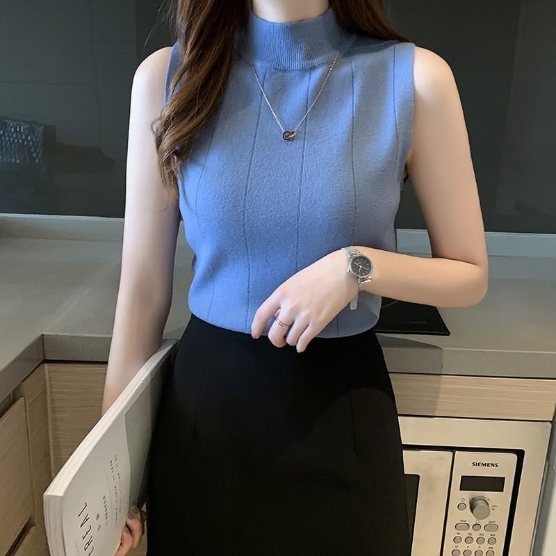 Half high neck sleeveless T-shirt for women's fall 2020 new slim thin bottoming top with tank top