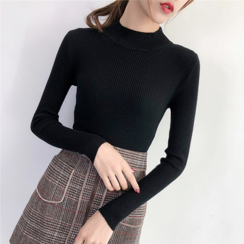 Half high collar sweater bottoming shirt slim fitting sweater female student Korean autumn and winter wear new style with long sleeve top
