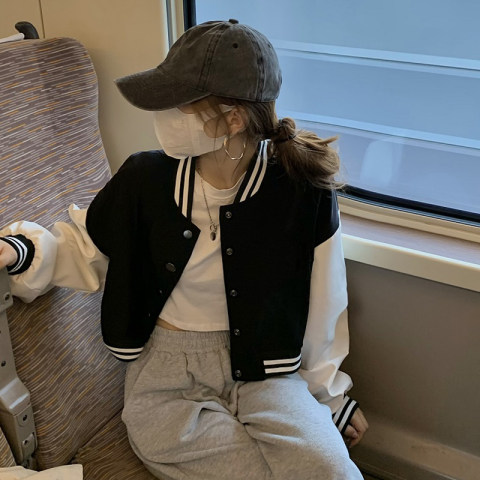 Short baseball suit long sleeve single breasted coat women's new small American high street ins tide