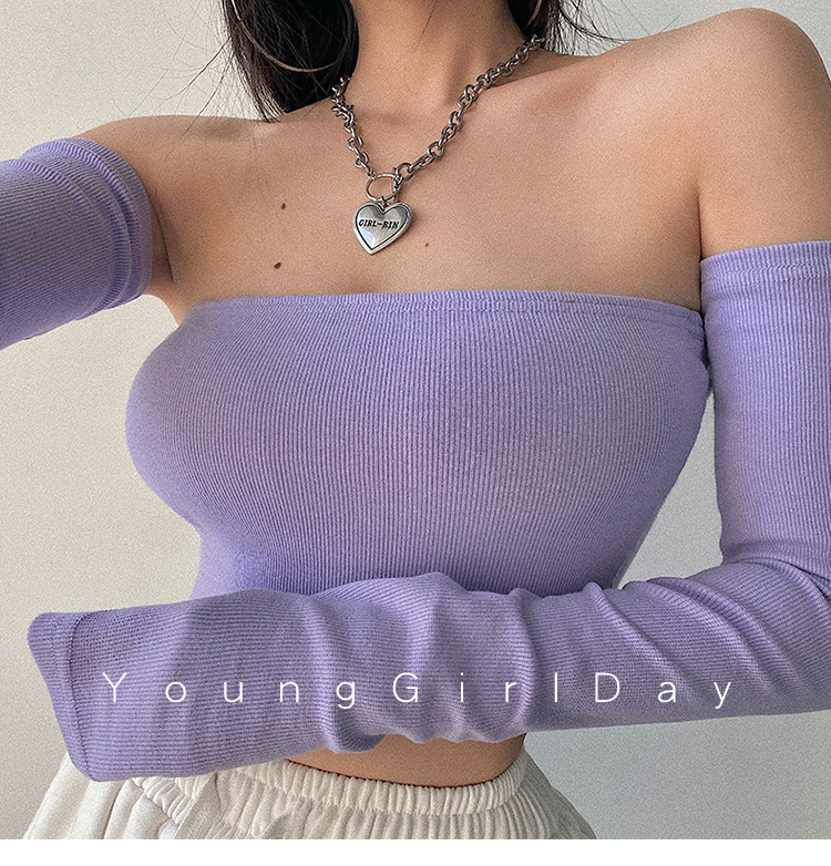 One shoulder Strapless sexy European and American Spice Girls T-shirt women's wear early autumn short off shoulder tight inner Long Sleeve Jacket