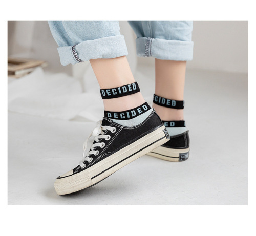 2020 spring and summer ship socks women's ins fashion crystal glass silk women's socks breathable comfortable card letter socks