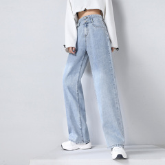 Real shot new net red tide current jeans women's summer thin pants straight tube loose high waist floor dragging pants