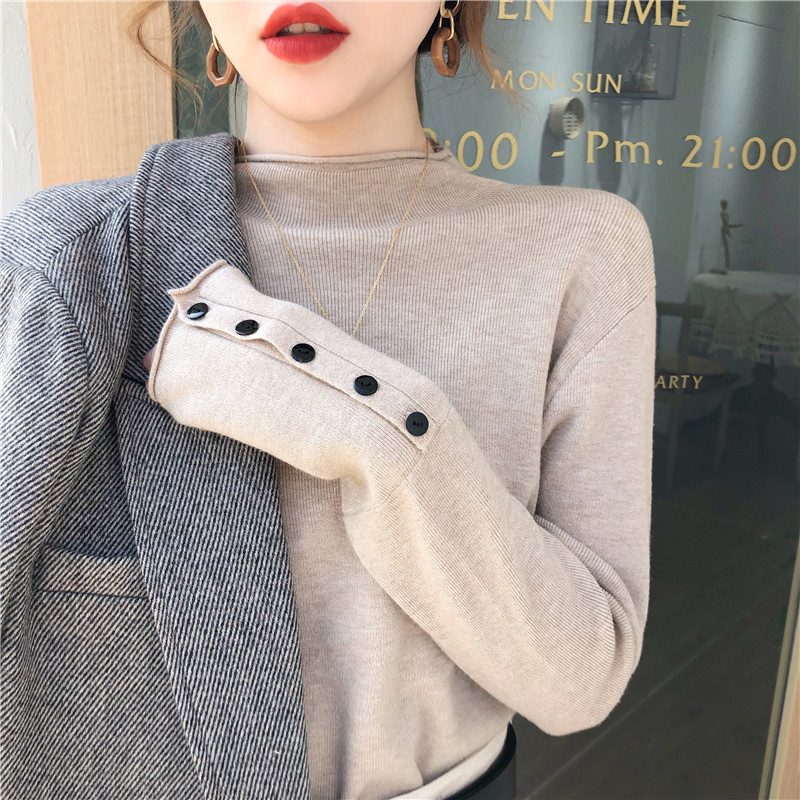 Half high neck bottom knitted shirt autumn / winter 2020 new style of all-around wear thin sweater on the outside and wear early autumn top inside women