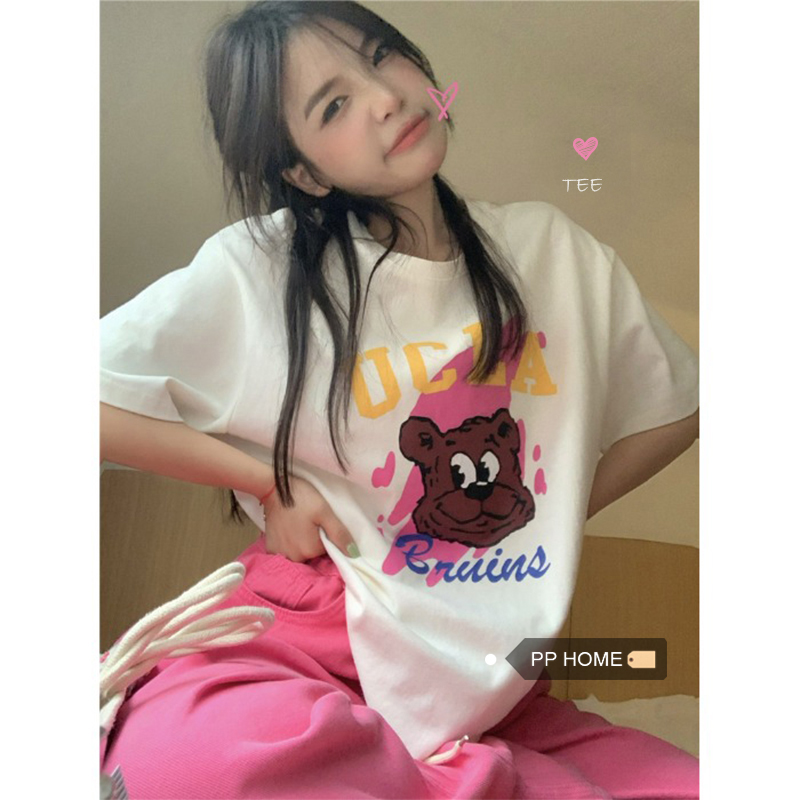 PPHOME cute mix pass ~ short sleeve T-shirt summer cute puppy print loose casual Joker round neck coat female