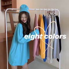 Korean 2020 new loose medium length solid color long sleeve T-shirt for women